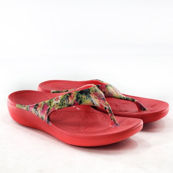 ALEGRIA NWOB Ode Itchycoo Coral Floral Thong Flip Flop Sandal Slide - Picture 1 of 4